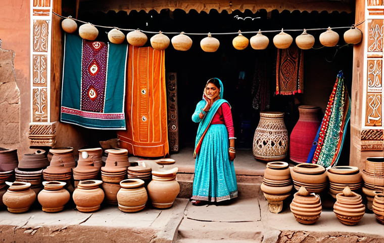 **

"A bustling marketplace in Rajasthan, India, filled with vibrant textiles, pottery, and wood carvings. Local artisans, fully clothed in traditional Indian dress, display their crafts to tourists. The scene is full of life and color, showcasing the economic benefits of traditional handicrafts. Safe for work, appropriate content, professional photography, perfect anatomy, natural proportions, family-friendly, modest clothing, well-formed hands, proper finger count."

**
