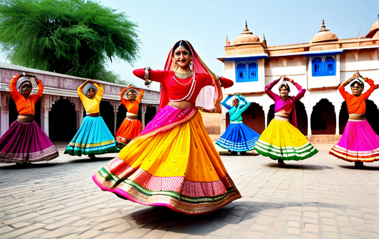 무형문화유산 - "A vibrant folk dance performance in Rajasthan, India, featuring dancers in colorful, traditional gh...
