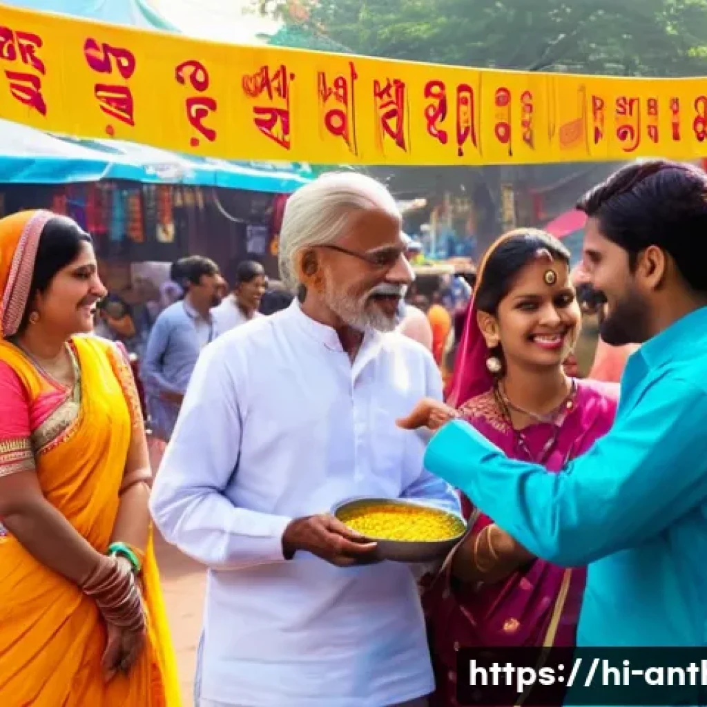 문화교류 - A vibrant cultural festival scene in an Indian city square during daytime, featuring men and women d...
