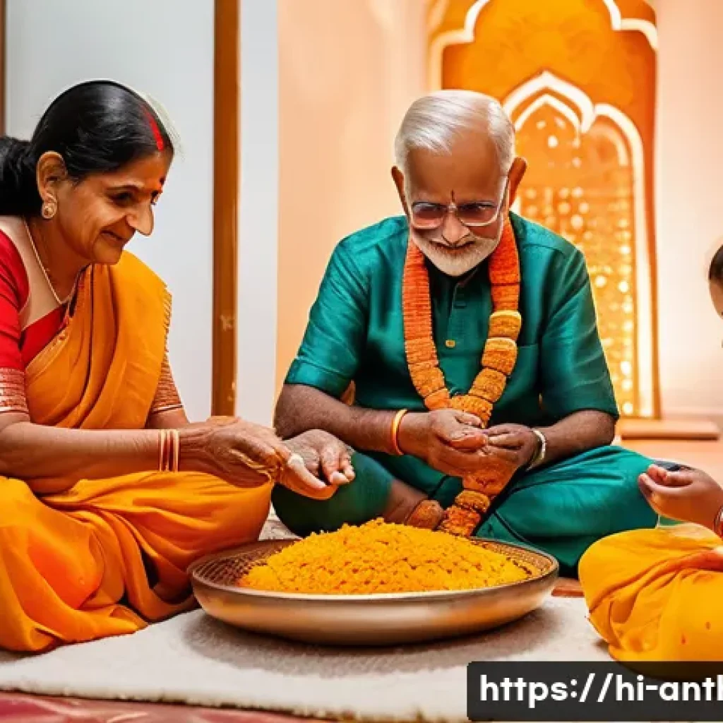 문화와 종교 - A warm and intimate Indian family scene during a traditional festival, showing multiple generations ...