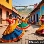 Home 22 세계화와 지역 문화 - A vibrant scene depicting a traditional Indian village festival celebrating local culture, featuring...