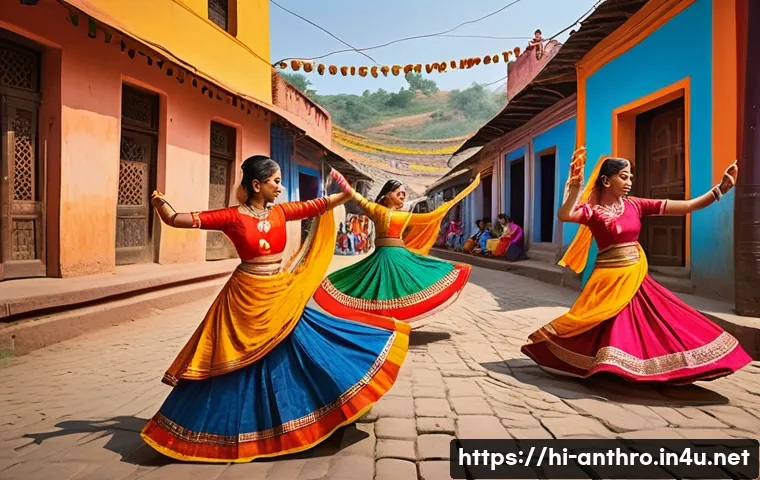 세계화와 지역 문화 - A vibrant scene depicting a traditional Indian village festival celebrating local culture, featuring...