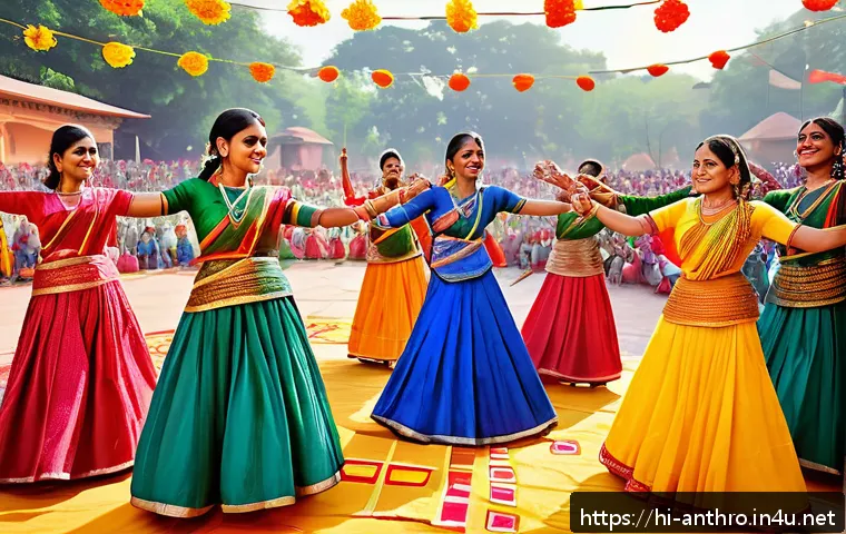 종교와 문화의 비교 연구 - A vibrant Indian cultural festival scene featuring diverse people dressed in traditional ethnic atti...