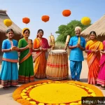 Home 19 문화적 공동체와 사회 - A vibrant traditional Indian village festival scene showcasing a diverse group of people of all ages...